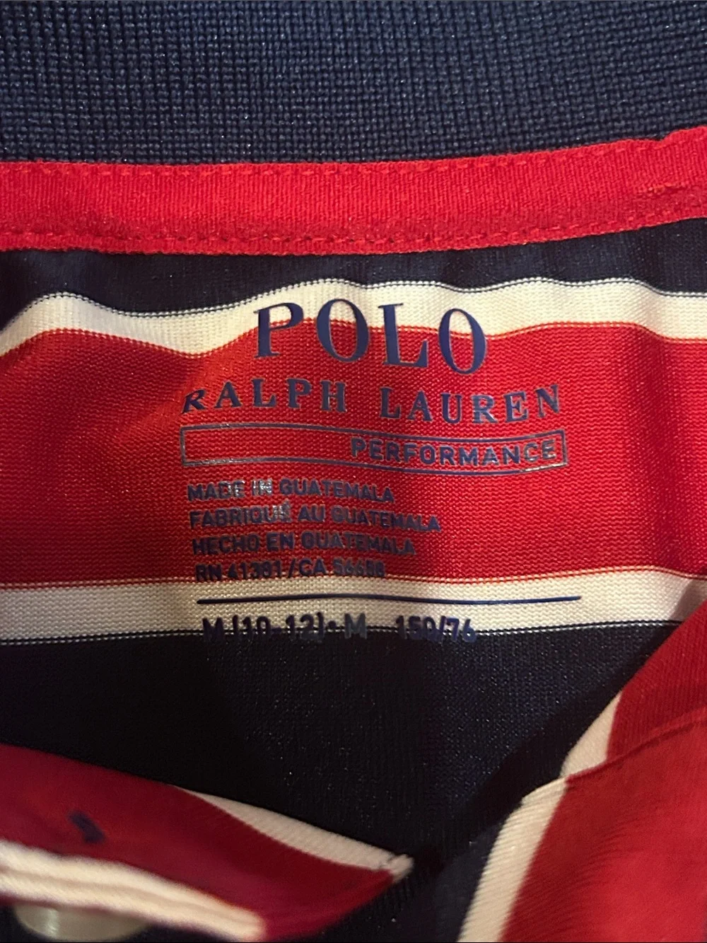 Polo Ralph Lauren Boys M 10-12 Red, Navy & White Striped Performance SS Shirt